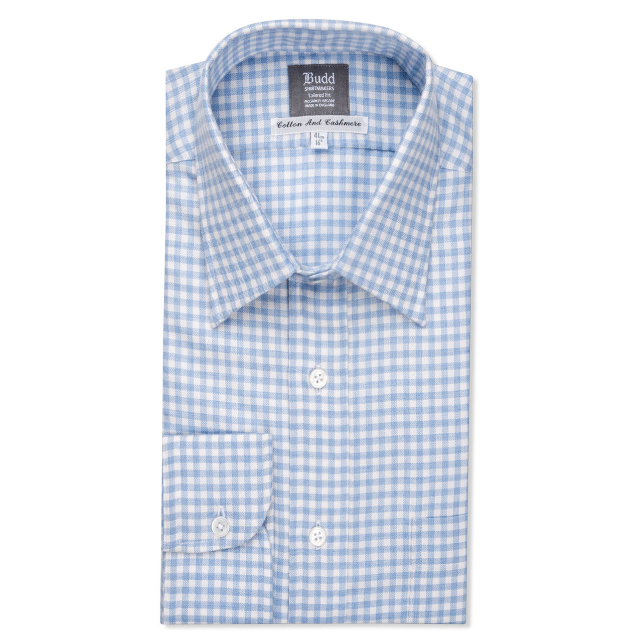 Tailored Fit Block Check Cotton And Cashmere Shirt In
