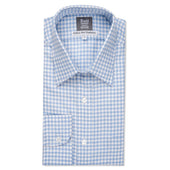 Tailored Fit Block Check Cotton and Cashmere Shirt in Sky Blue