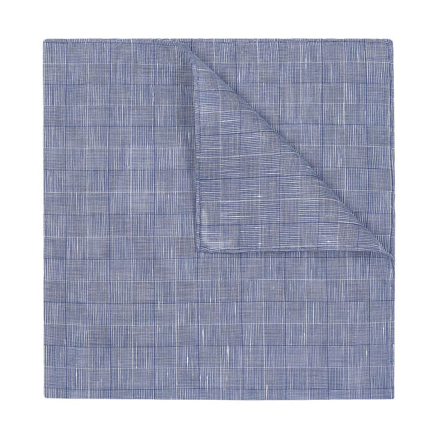 Check Batiste Linen & Cotton Pocket Square in Soft Blue