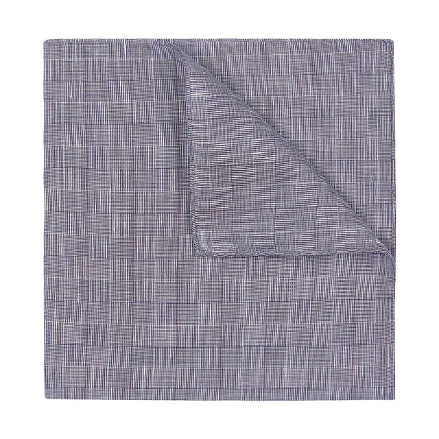 Check Batiste Linen & Cotton Pocket Square in Soft Navy