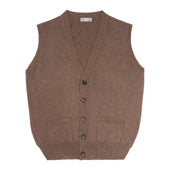 Wilton Scottish Cashmere Sleeveless Cardigan in Mocha