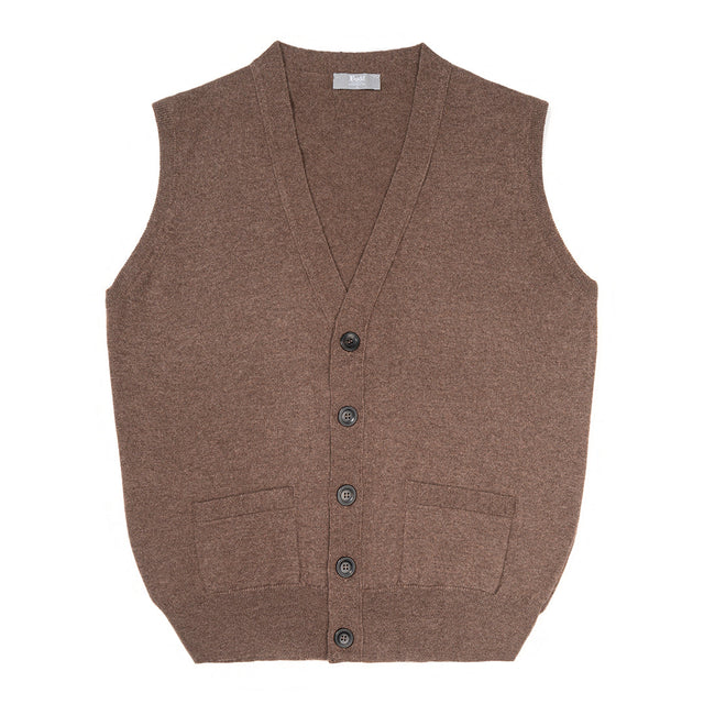 Wilton Scottish Cashmere Sleeveless Cardigan in Mocha