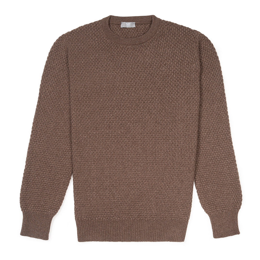 Plain Cashmere Seed Stitch Crew Neck Jumper In Mocha