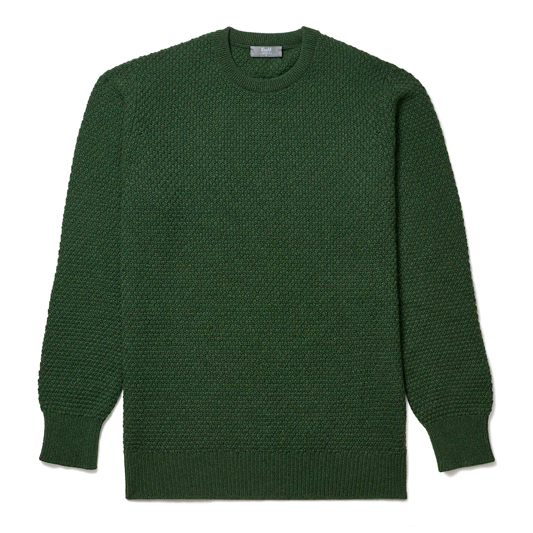 Plain Cashmere Seed Stitch Crew Neck Jumper In Serpentine