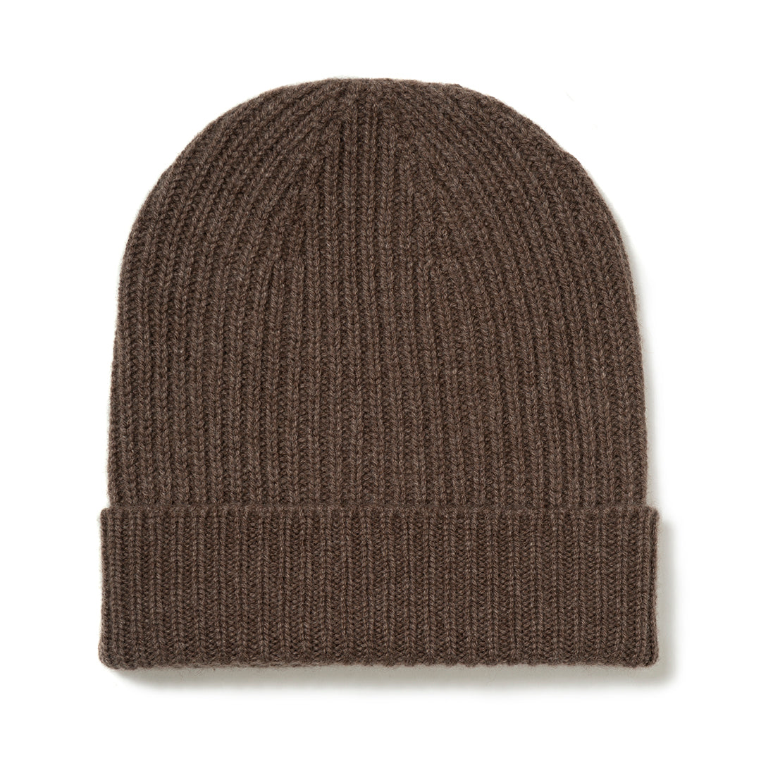 Plain Cashmere Ribbed Hat In Wilderbeast