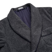 Cashmere and Wool Fleece Dressing Gown in Charcoal and Navy