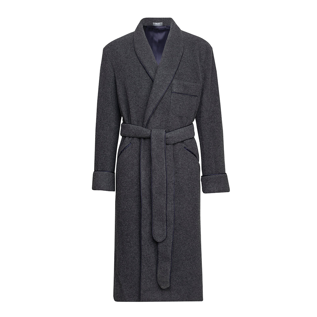 Cashmere And Wool Fleece Dressing Gown In And Navy