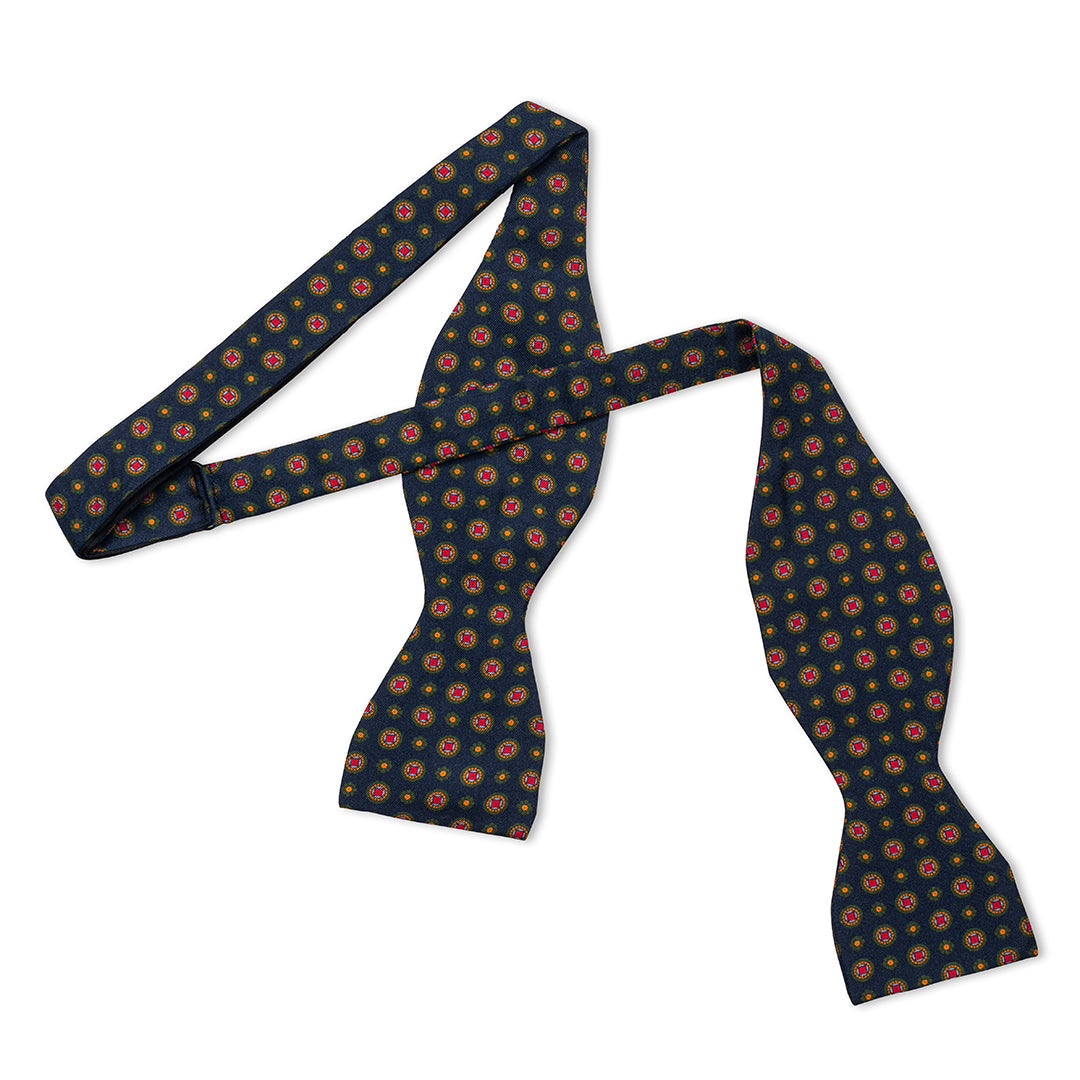 Motif Foulard Silk Thistle Bow Tie In Red Yellow And Green