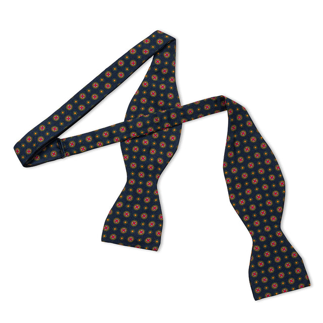 Motif Foulard Silk Thistle Bow Tie in Navy, Red, Yellow and Green