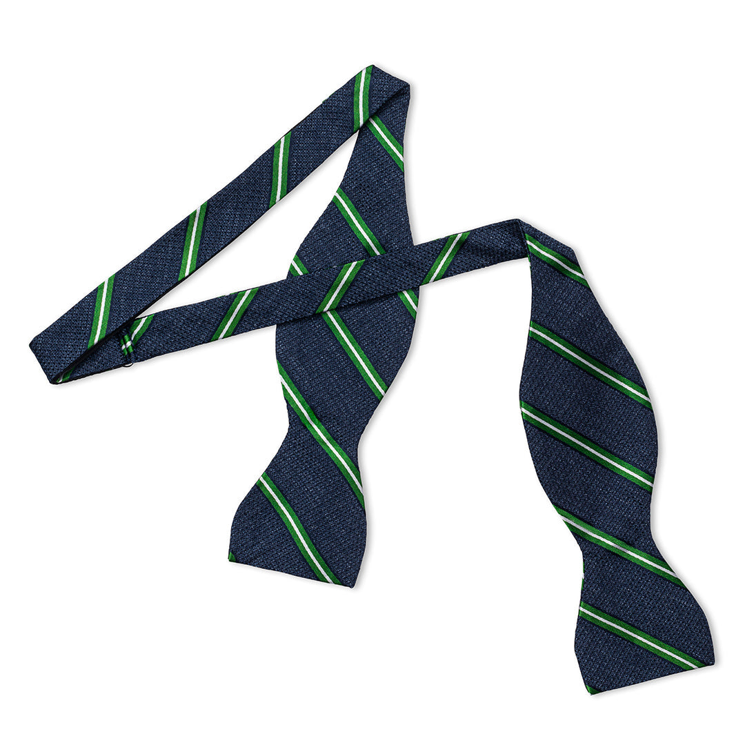 Multi Stripe Tussah Silk Thistle Bow Tie In Green And White