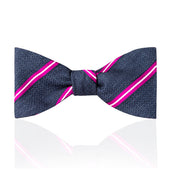 Multi Stripe Tussah Silk Thistle Bow Tie In Magenta And White