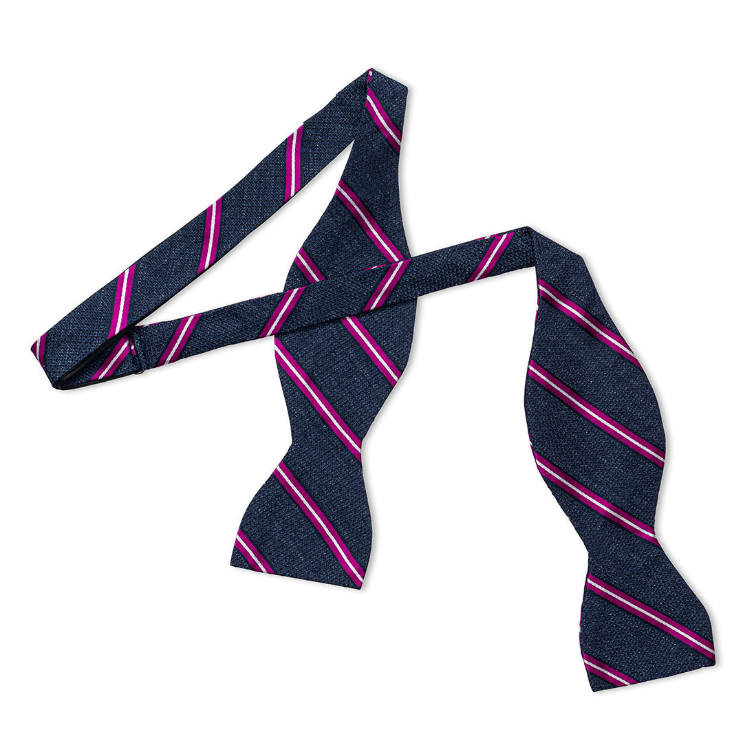 Multi Stripe Tussah Silk Thistle Bow Tie In Magenta And White