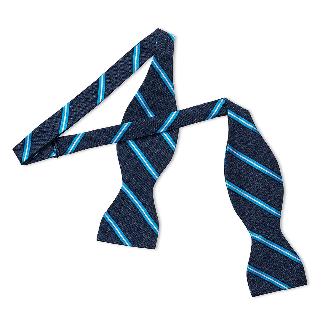 Multi Stripe Tussah Silk Thistle Bow Tie In And White