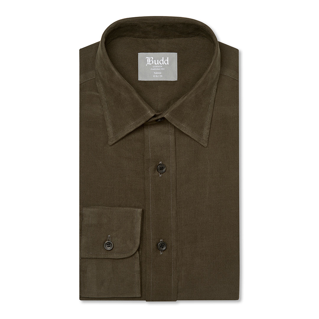 Tailored Fit Plain Fine Corduroy Button Cuff Shirt In