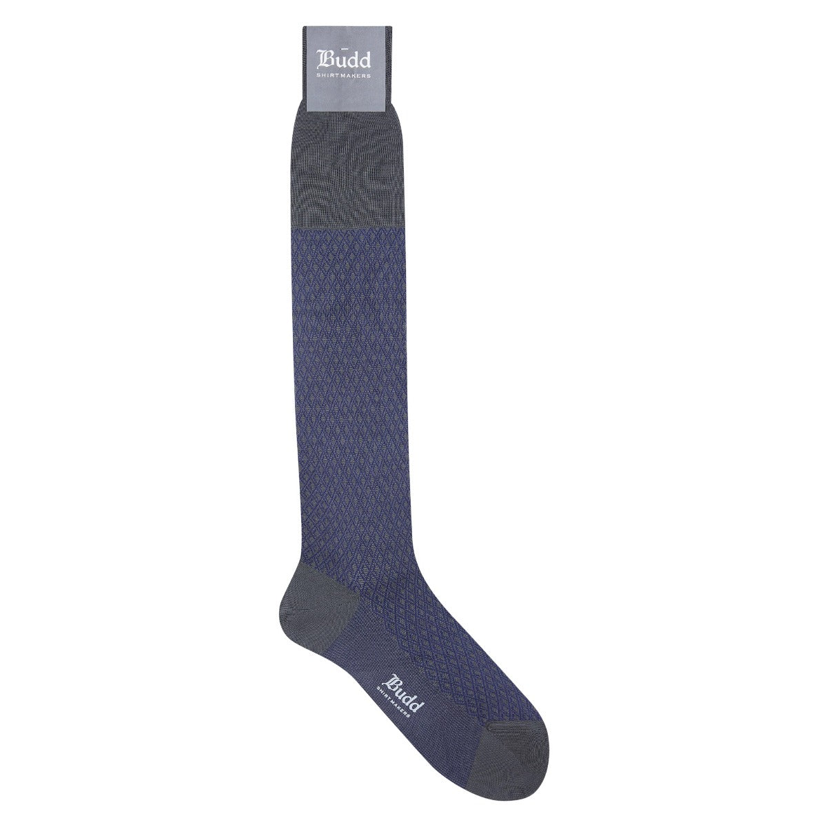 Diamond Cotton Long Socks In Grey And Ultramarine