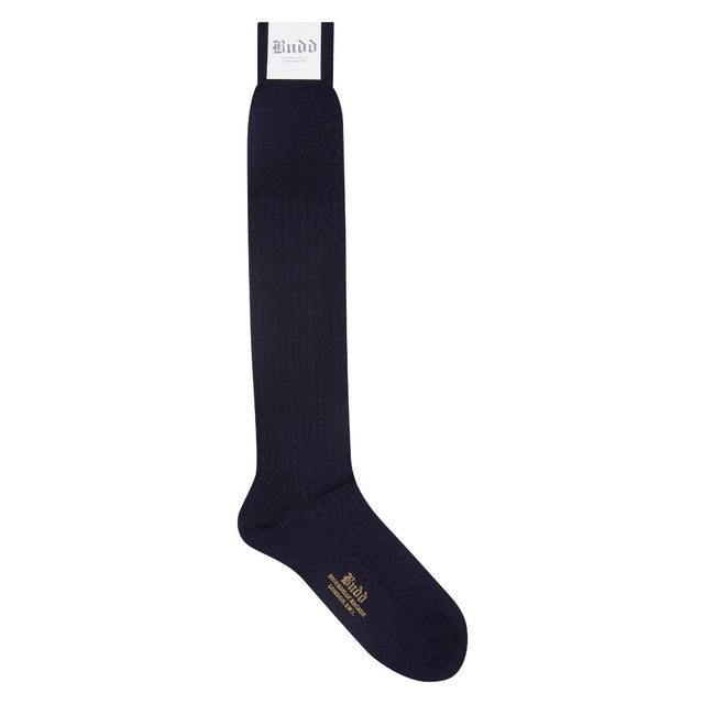 Ribbed Merino Wool With Long Cuff Socks in Navy