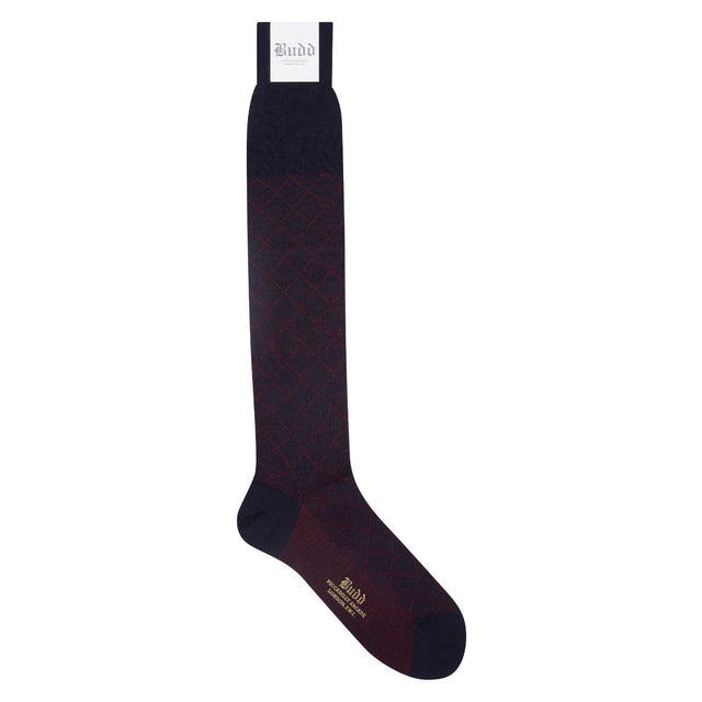 Fine Diamond Cotton & Cashmere Long Socks in Blue and Red