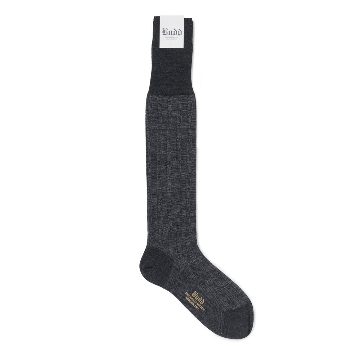 Prince Of Wales Check Cotton Cashmere Long Socks In Dark Grey And Grey