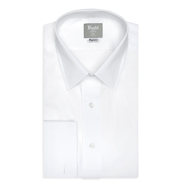 Tailored Fit Swiss Organic Poplin Double Cuff Shirt in White