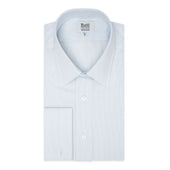 Classic Fit Fine Stripe Superpoplin Double Cuff Shirt in Sky Blue