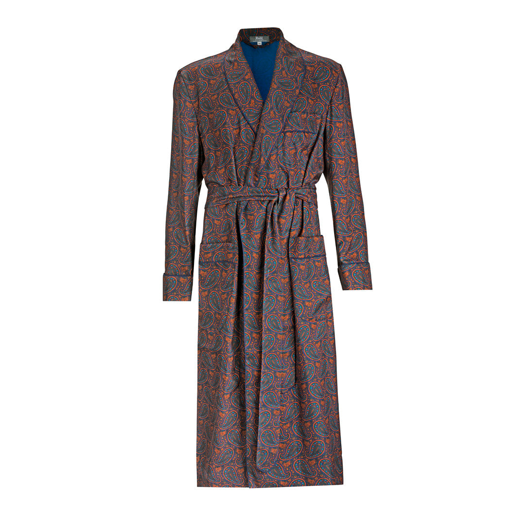 Ornate Paisley Madder Silk Dressing Gown In