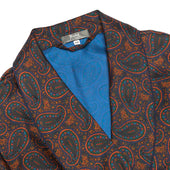 Ornate Paisley Madder Silk Dressing Gown in Navy