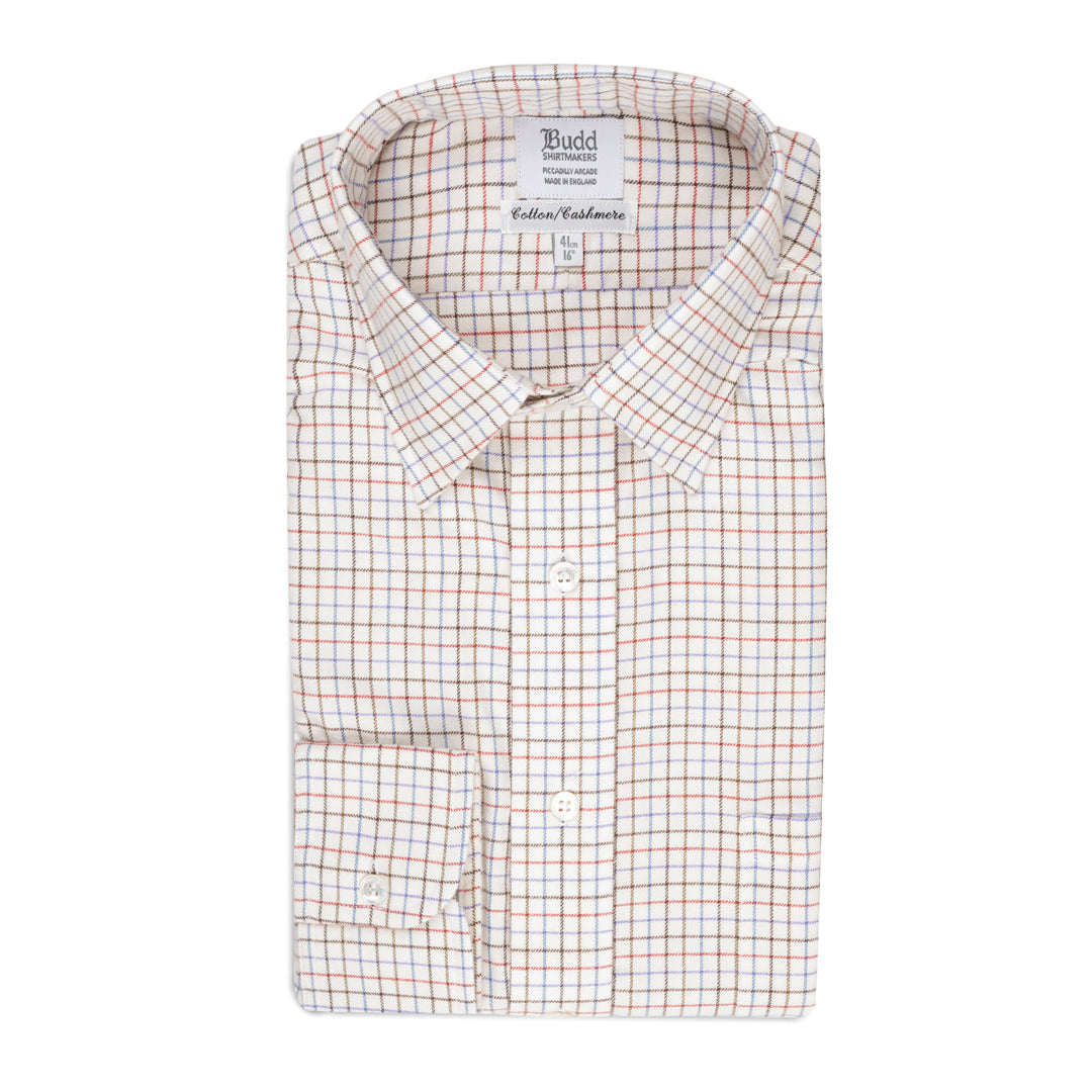 Classic Fit Petworth Check Cashmere And Cotton Shirt In Red