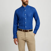 Tailored Fit Grandad Collar Linen Shirt In Budd