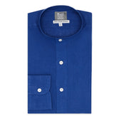 Tailored Fit Grandad Collar Linen Shirt in Budd Blue
