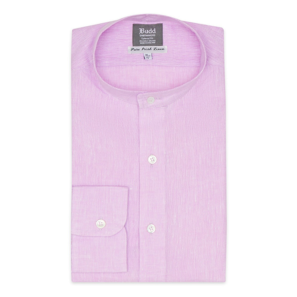 Tailored Fit Grandad Collar Linen Shirt In