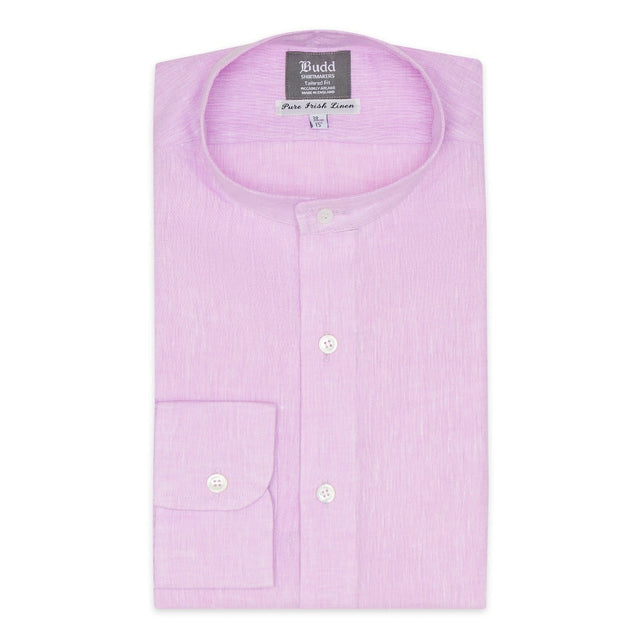 Tailored Fit Grandad Collar Linen Shirt in Mauve