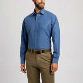Tailored Fit Plain Brushed Cotton Button Cuff Shirt In Petrol