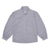 Penny Long Sleeve Wide Stripe Cotton Blouse in Navy