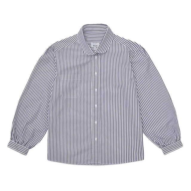 Penny Long Sleeve Wide Stripe Cotton Blouse in Navy