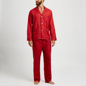 Tailored Fit Plain Silk Pyjamas in Red
