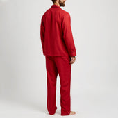 Tailored Fit Plain Silk Pyjamas in Red
