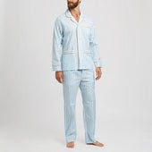 Tailored Fit Striped Batiste Pyjamas in Aqua and Orange