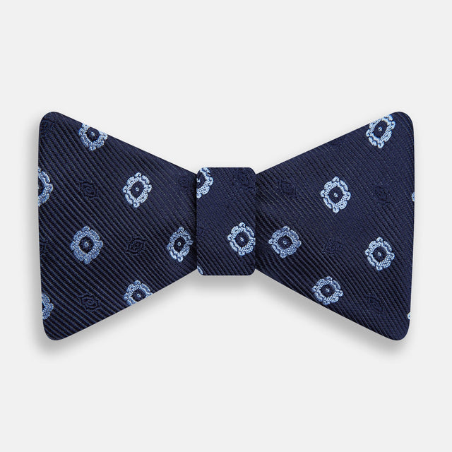 Navy and Sky Blue Motif Silk Bow Tie