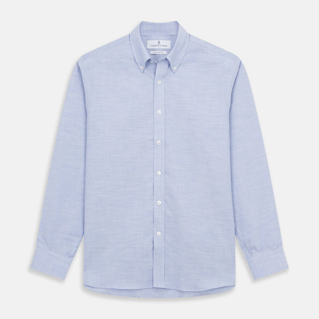 Pale Blue Weekend Fit Hayne Shirt With Dorset Collar And 1-Button Cuffs