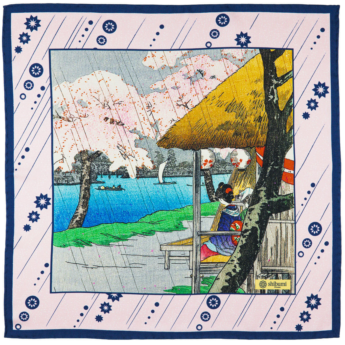 Ukiyo E Silk Pocket Square Sakura 40x40cm