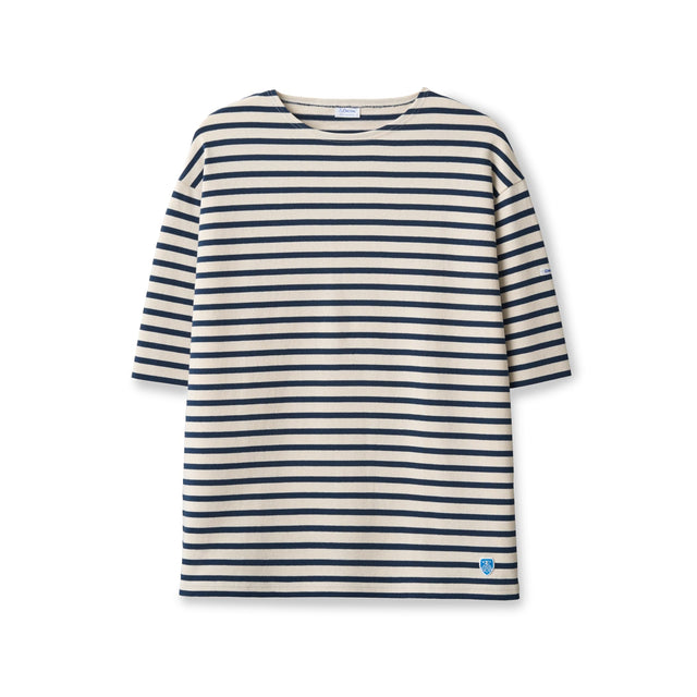 Men's Cotton Lourd Short Sleeve Crew Neck Basque Shirt Border