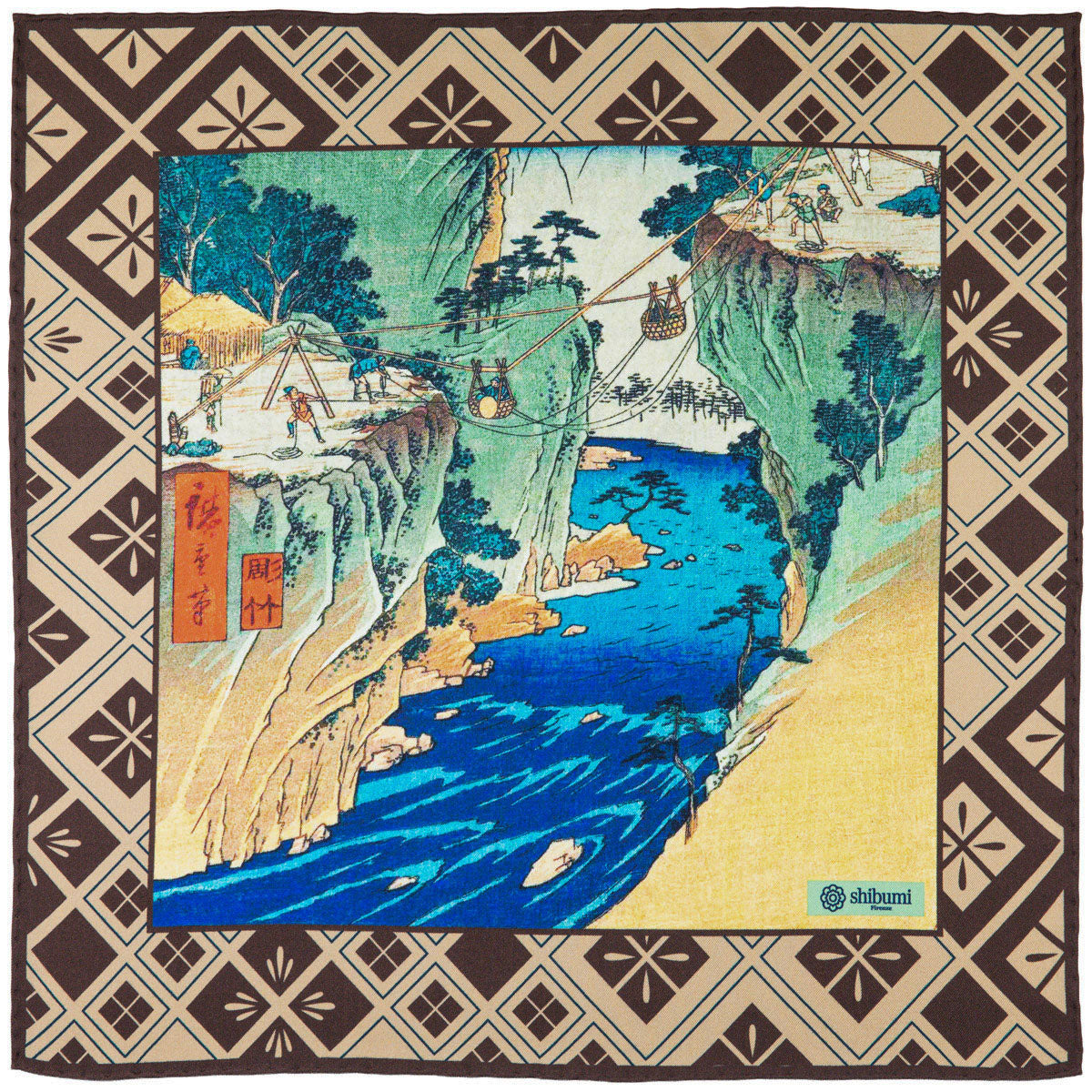 Ukiyo E Silk Pocket Square Keiryu 40x40cm