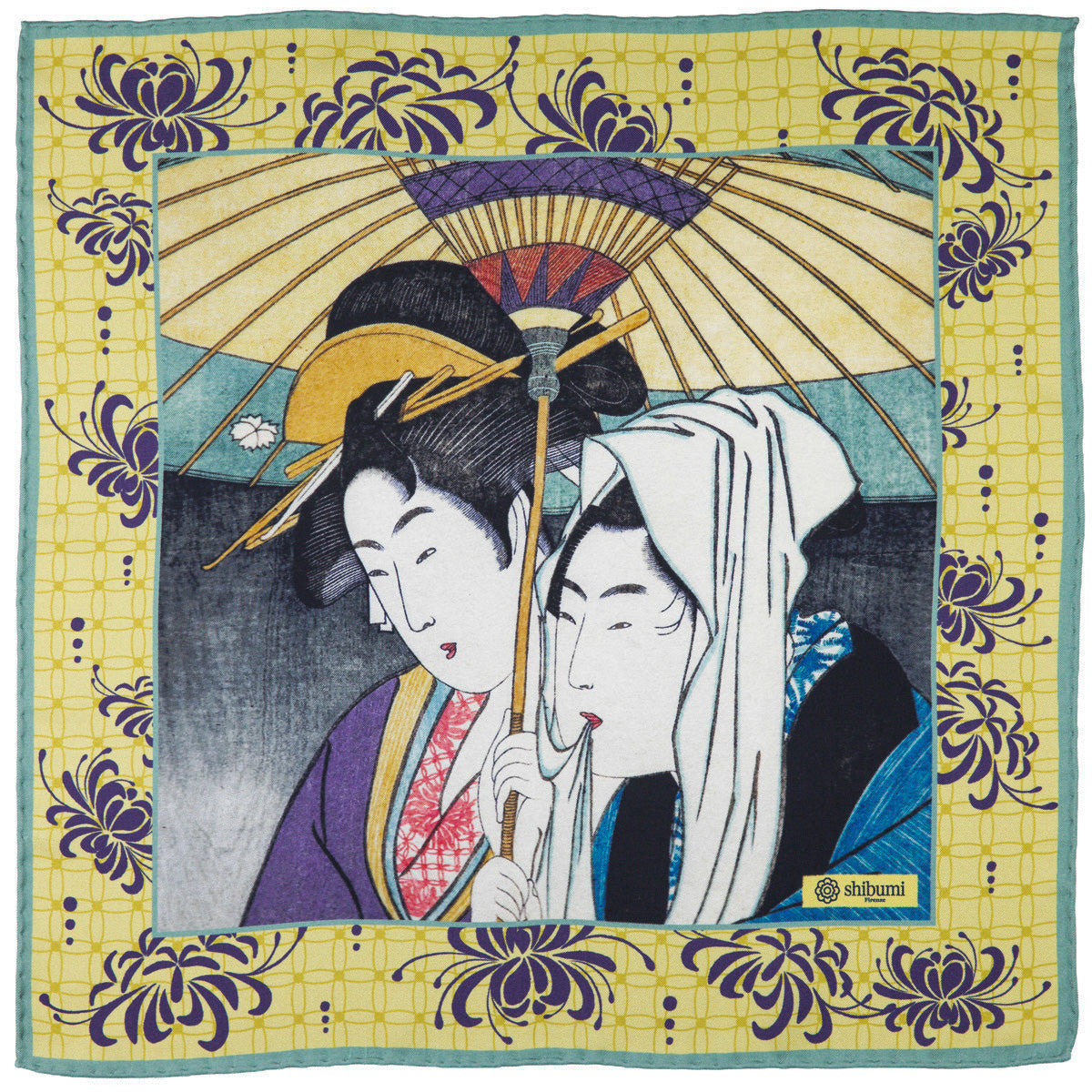Ukiyo E Silk Pocket Square Amagasa 40x40cm