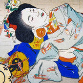 Ukiyo E Silk Pocket Square Gion No Yado 40x40cm
