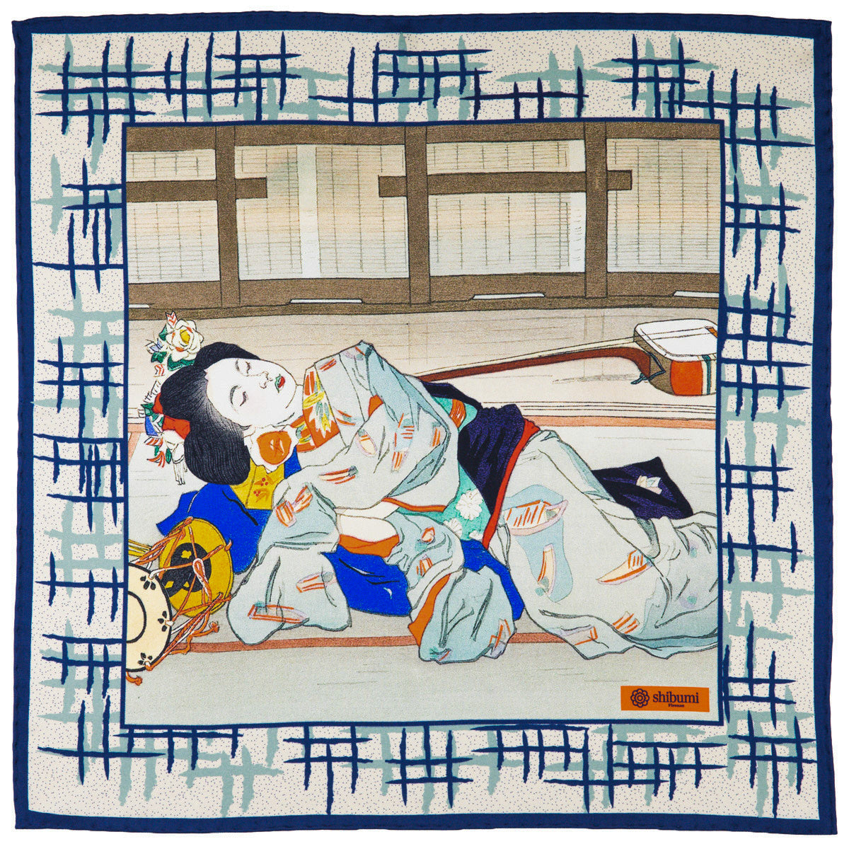 Ukiyo E Silk Pocket Square Gion No Yado 40x40cm