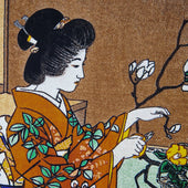 Ukiyo E Silk Pocket Square Ikebana Ii 40x40cm