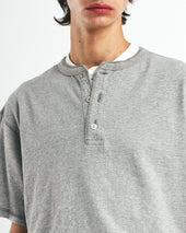 Henley Neck T Shirts Melange Grey