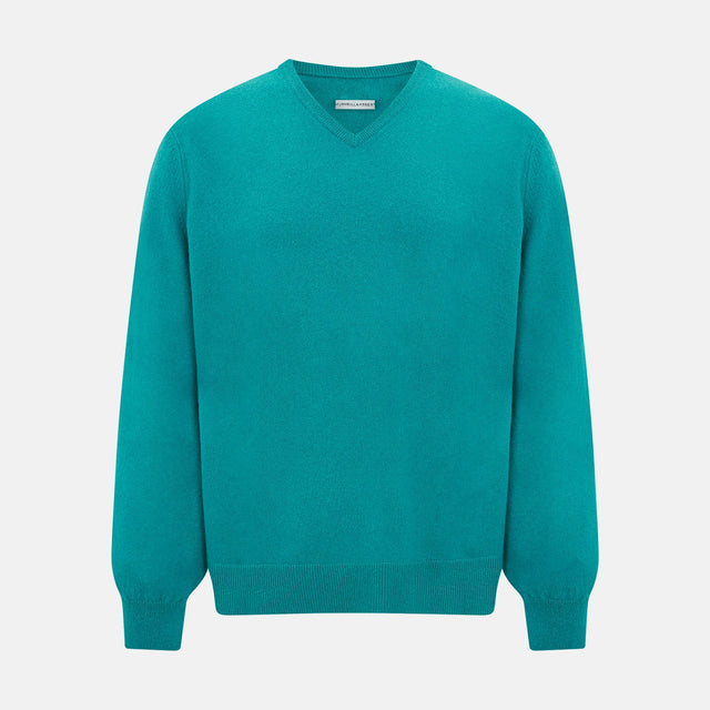 Turquoise Cashmere V-neck Jumper