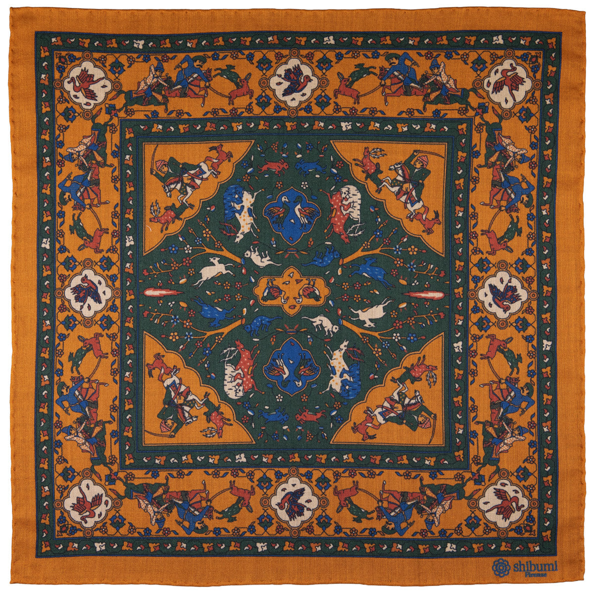 Animal Motif Wool Silk Pocket Square Honey 40x40cm