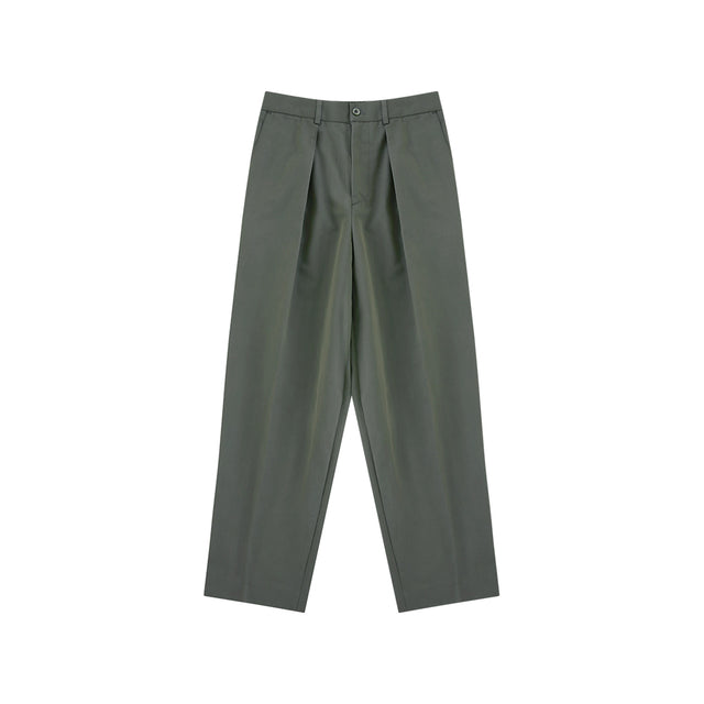 [Easy line] Gaberdine cotton 1Pleats banding chino (Olive)
